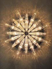 Art Deco Venetian Crystal Bars twirled to produce an beautiful hanging chandelier. click here to view our collection of deco chandeliers, sconces and lighing