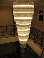 Art Deco Venetian Crystal Bars twirled to produce an beautiful hanging chandelier. click here to view our collection of deco chandeliers, sconces and lighing