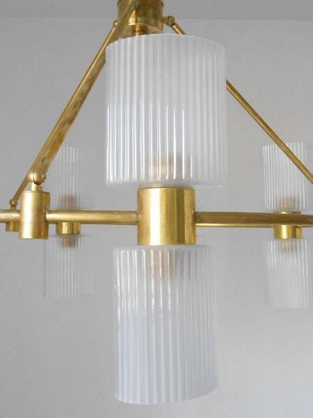 Murano Ribbed Glass and Brass Chandelier 1