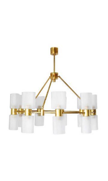 Murano Ribbed Glass and Brass Chandelier